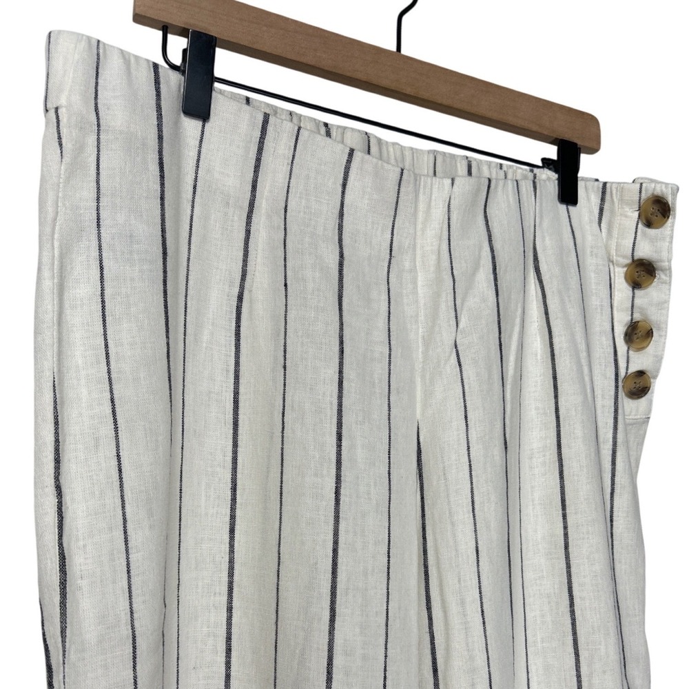 Gap High Rise Linen Blend Trousers Side Button Wide Leg Ivory Stripe Size 18 EUC - Picture 2 of 11